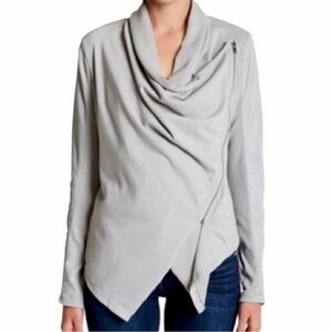 Blank NYC faux leather and knit drape jacket